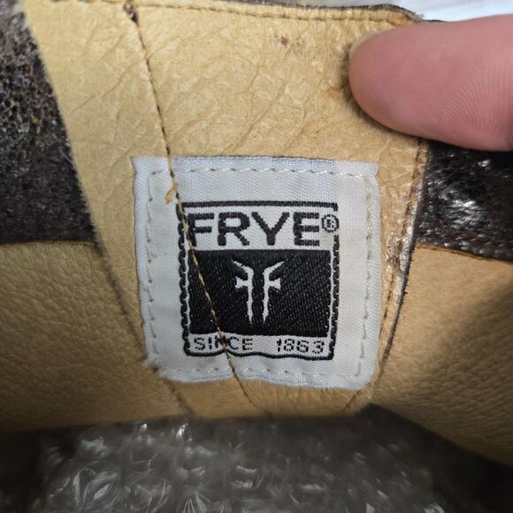 Frye Jenna Distress Brown Leather Boots 6B Harness Studs Pull On Western Cowgirl - Picture 7 of 10